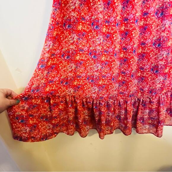 VICI Women's Santana Floral Tiered Off Shoulder Midi Dress Sz Medium Red Boho - Picture 5 of 13